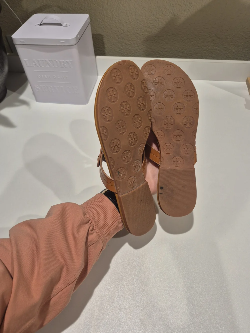 Tory Burch Authentic Patent Leather Brown Miller Logo Cutout Thong Sandals